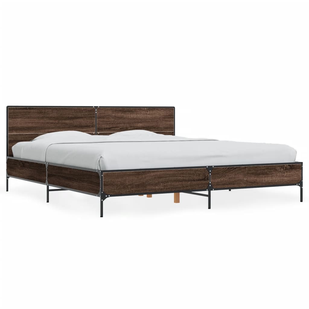 Okvir za krevet smeđi hrast 200x200cm konstruirano drvo i metal