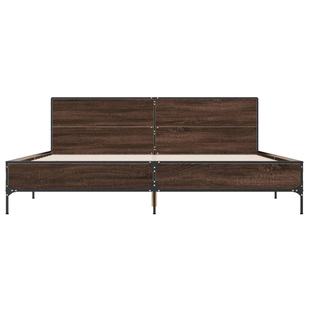 Okvir za krevet smeđi hrast 200x200cm konstruirano drvo i metal