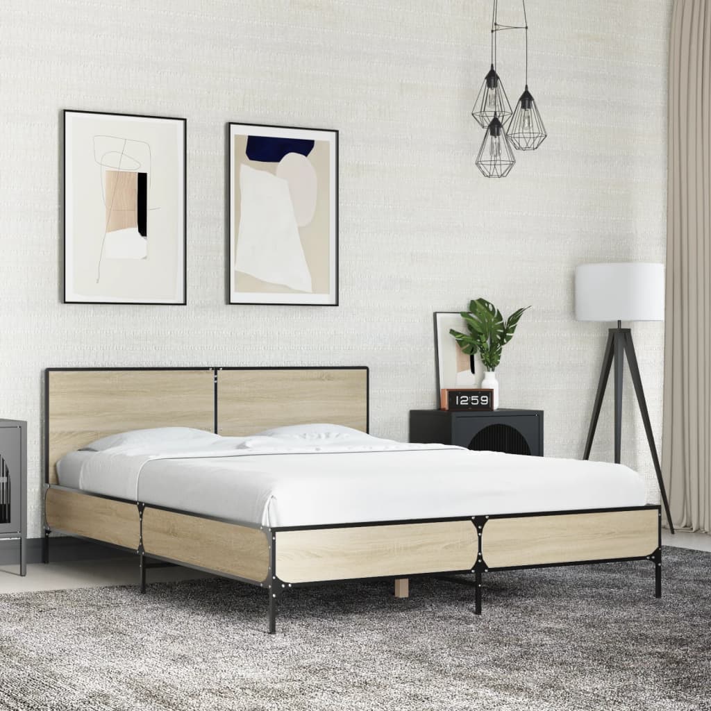 Okvir za krevet boja hrasta 120x190cm konstruirano drvo i metal