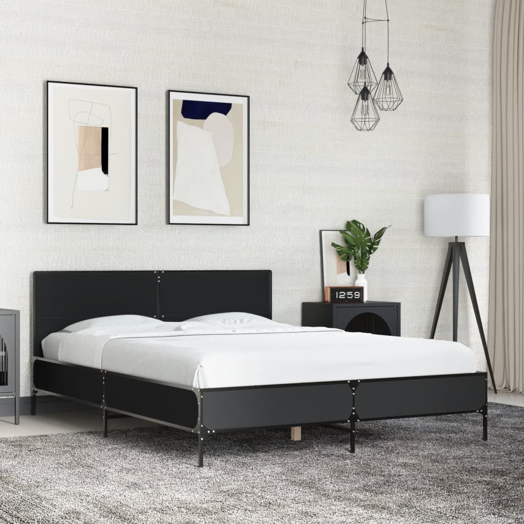 Okvir za krevet crni 135x190 cm konstruirano drvo i metal