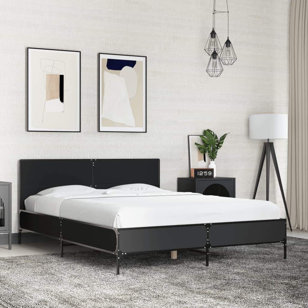Okvir za krevet crni 140x190 cm konstruirano drvo i metal