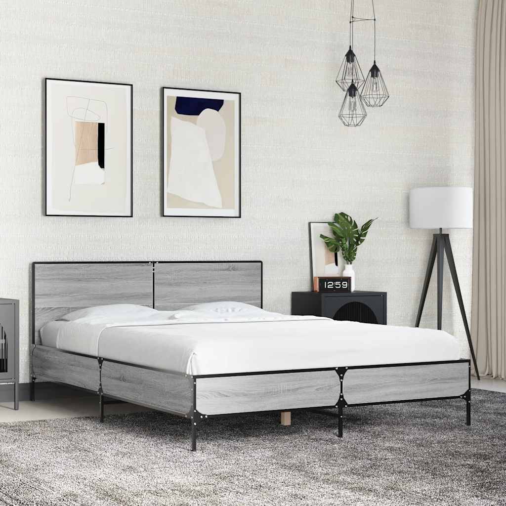 Okvir za krevet boja hrasta 140x190cm konstruirano drvo i metal
