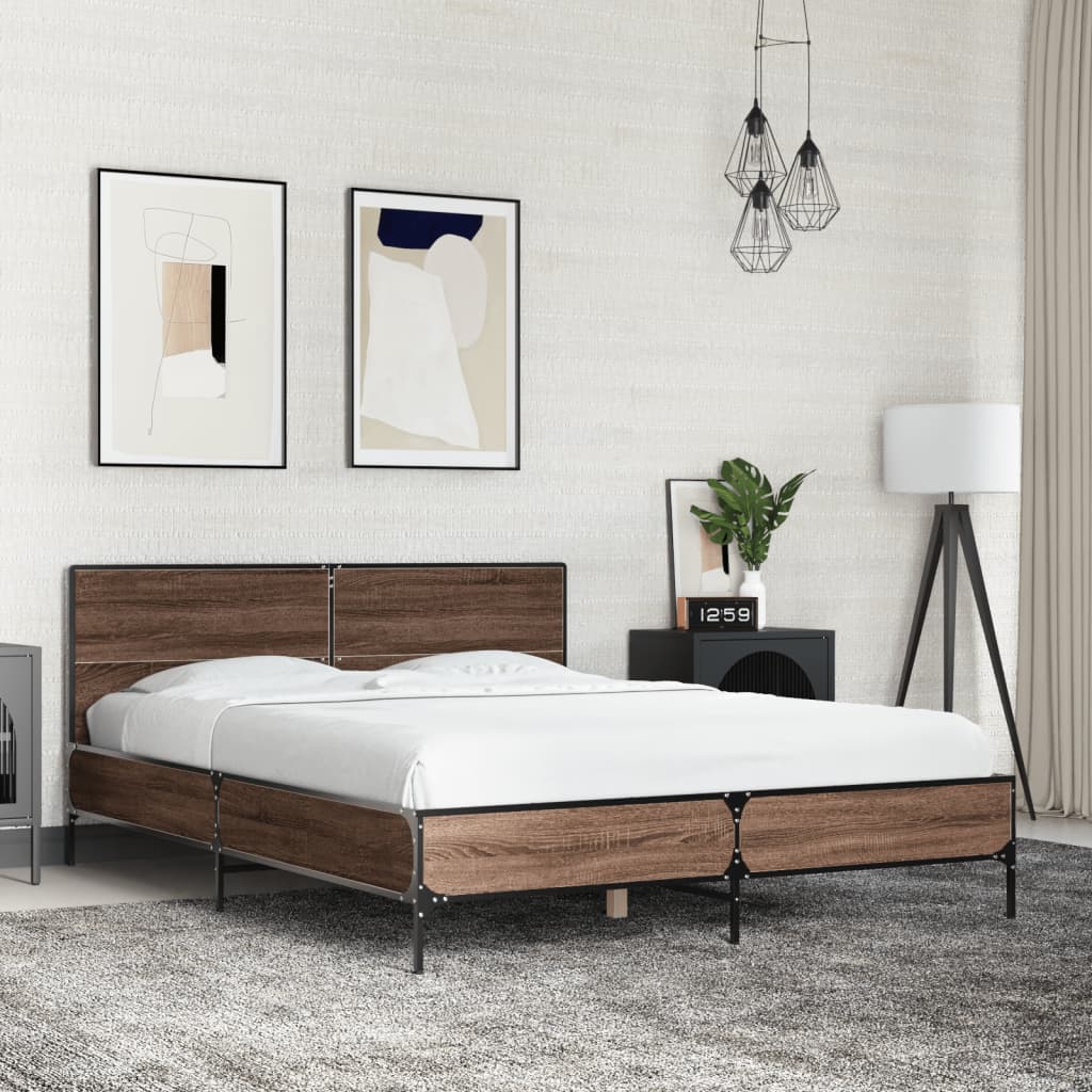 Okvir za krevet smeđi hrast 140x190cm konstruirano drvo i metal
