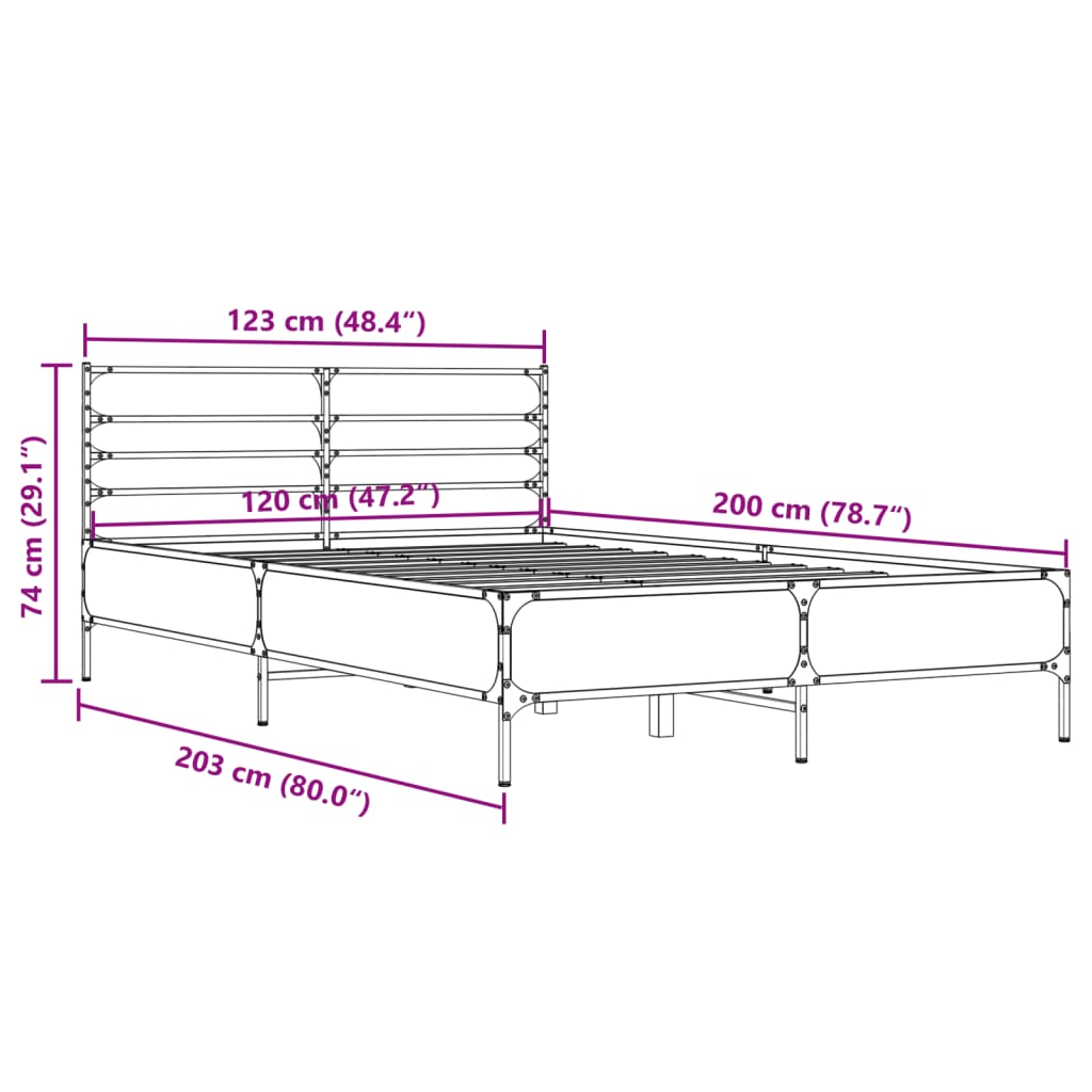 Okvir kreveta crni 120 x 200 cm od konstruiranog drvo i metal