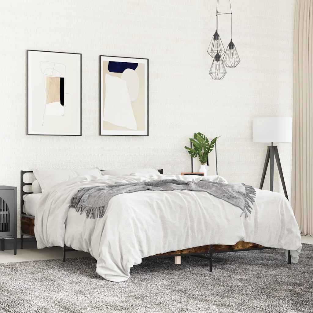 Okvir za krevet boja hrasta 150x200cm konstruirano drvo i metal