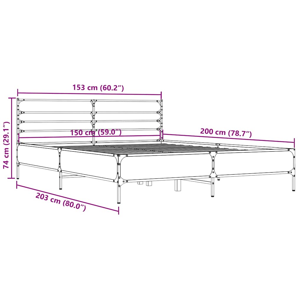 Okvir za krevet smeđi hrast 150x200cm konstruirano drvo i metal
