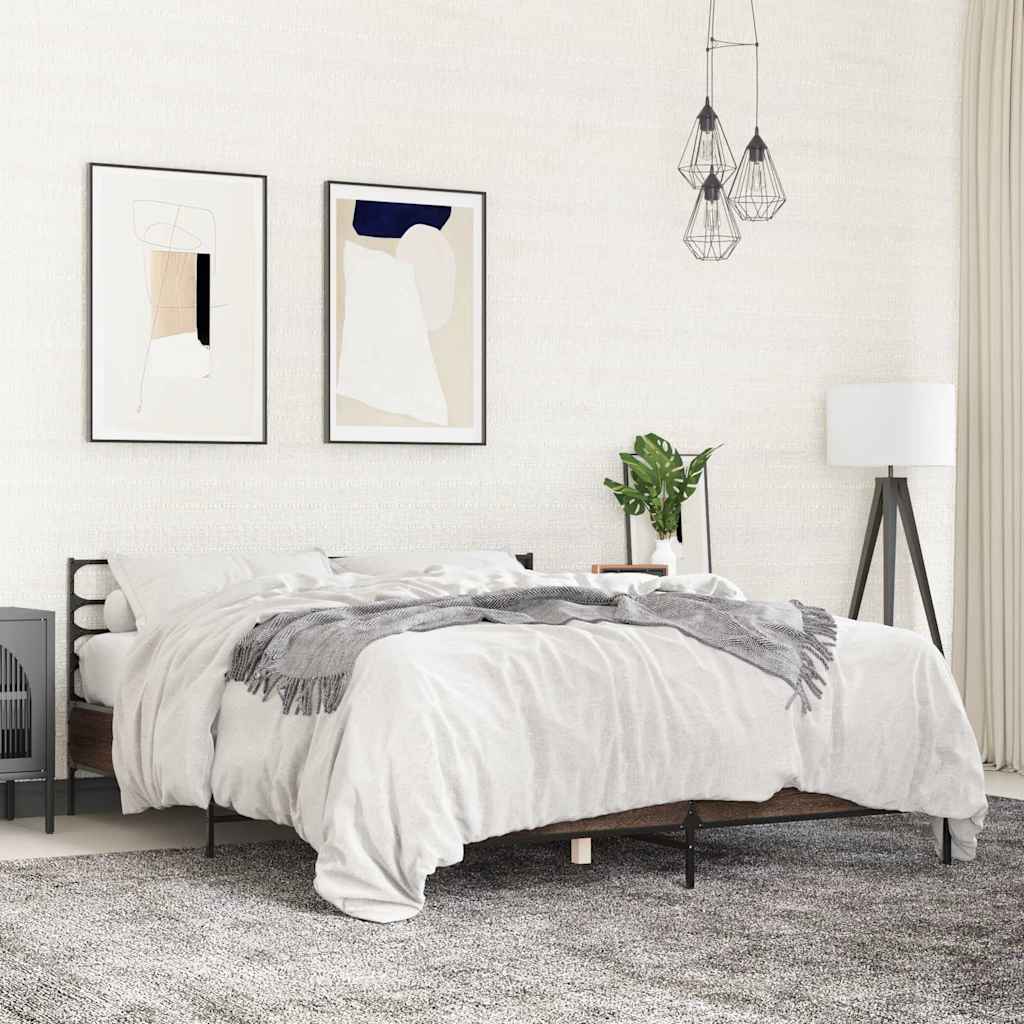 Okvir za krevet smeđi hrast 150x200cm konstruirano drvo i metal