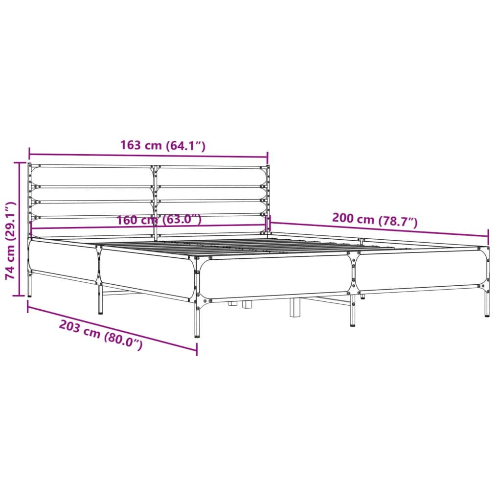 Okvir kreveta boja hrasta 160x200 cm konstruirano drvo i metal