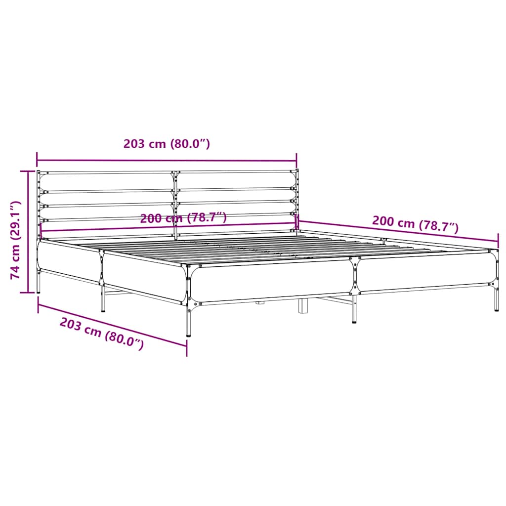 Okvir za krevet crni 200 x 200 cm konstruirano drvo i metal