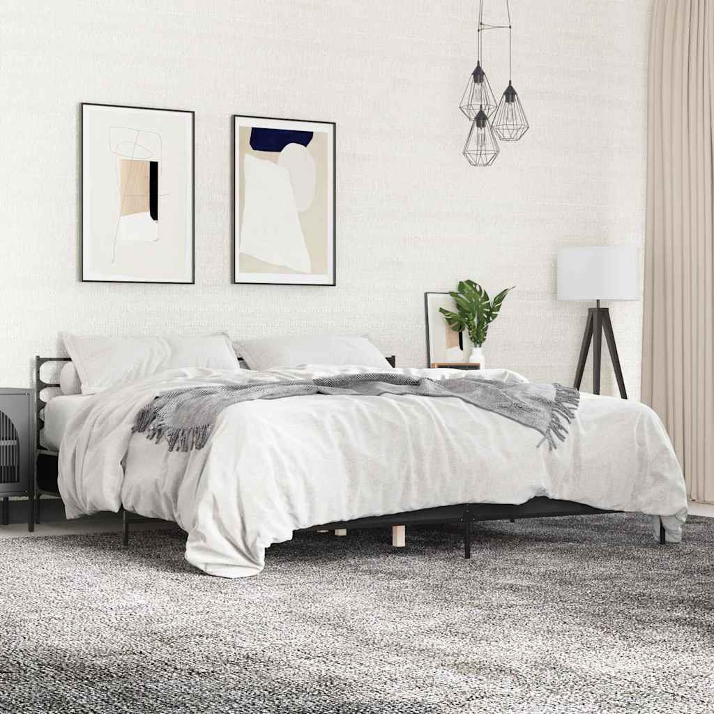 Okvir za krevet crni 200 x 200 cm konstruirano drvo i metal