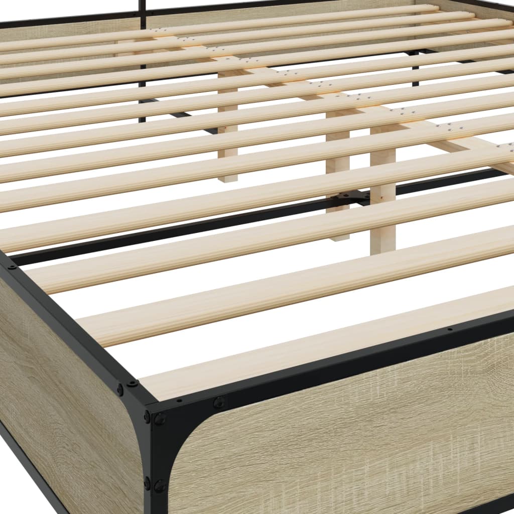 Okvir za krevet boja hrasta 200x200cm konstruirano drvo i metal