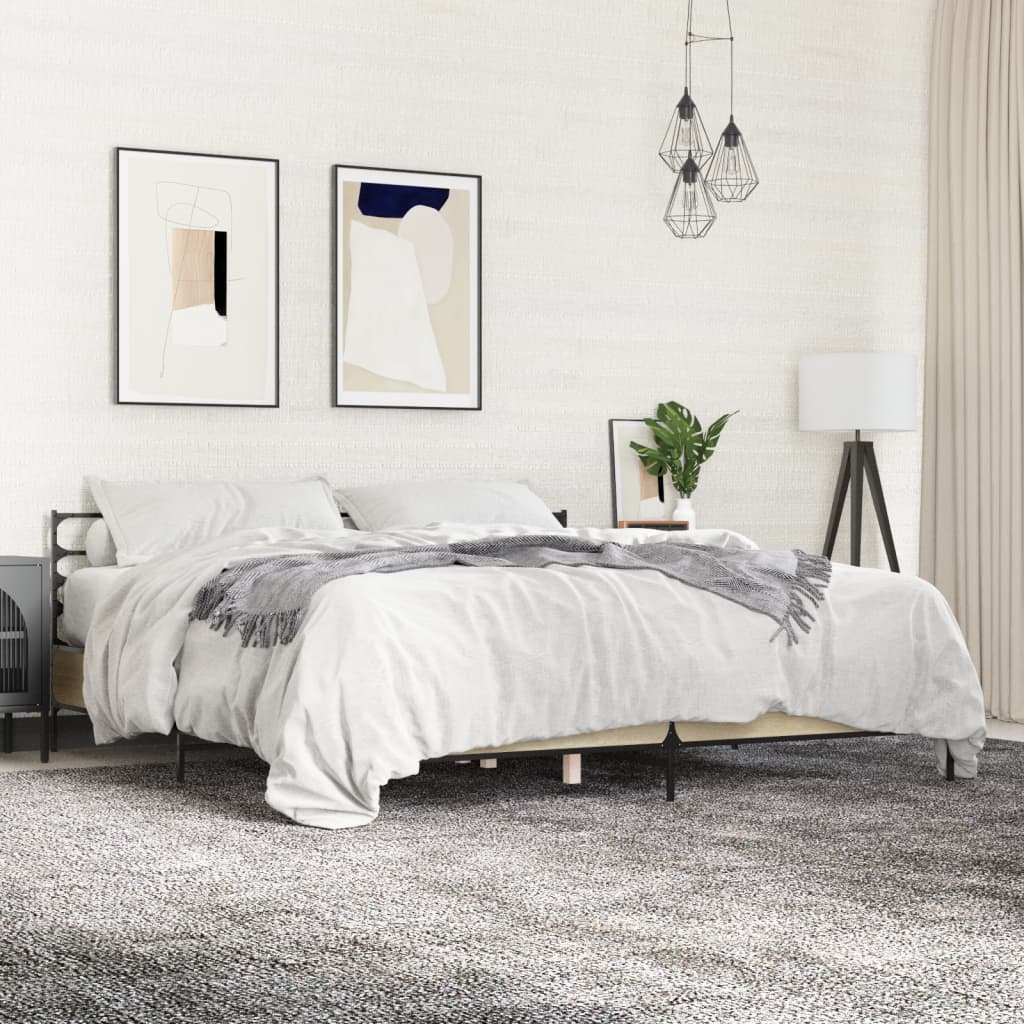 Okvir za krevet boja hrasta 200x200cm konstruirano drvo i metal