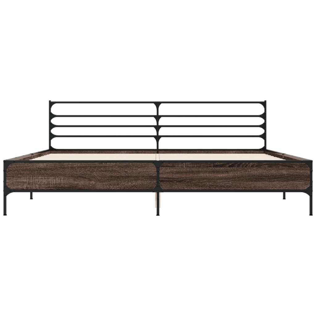 Okvir za krevet smeđi hrast 200x200cm konstruirano drvo i metal