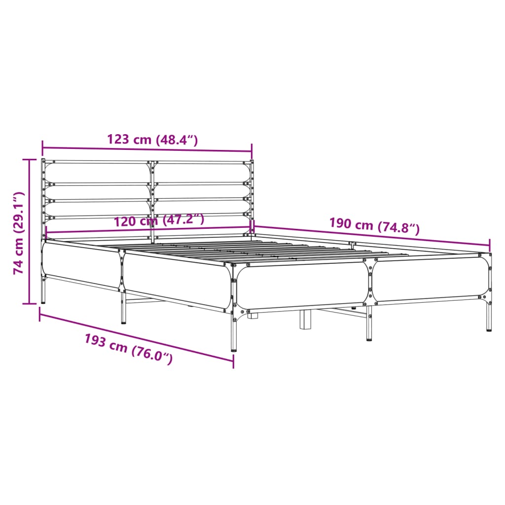 Okvir za krevet boja hrasta 120x190cm konstruirano drvo i metal
