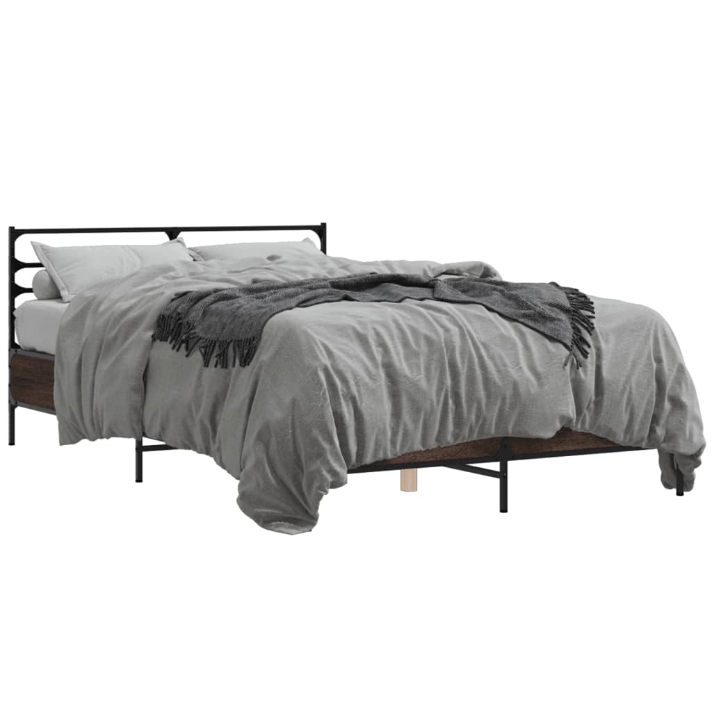 Okvir za krevet smeđi hrast 135x190cm konstruirano drvo i metal