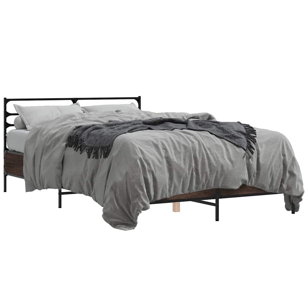 Okvir za krevet smeđi hrast 140x190cm konstruirano drvo i metal