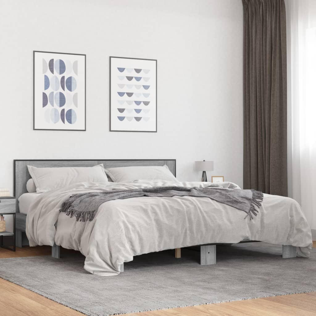 Okvir za krevet boja hrasta 200x200cm konstruirano drvo i metal