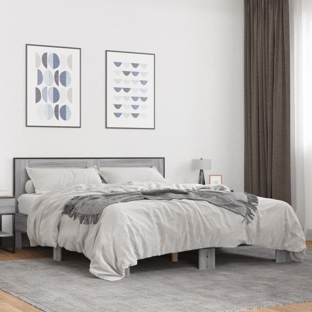 Okvir za krevet boja hrasta 150x200cm konstruirano drvo i metal
