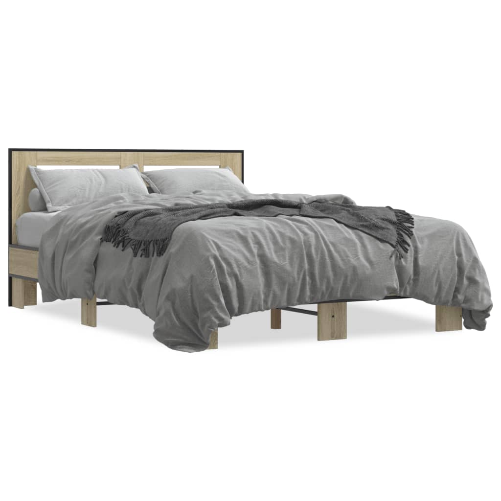 Okvir za krevet boja hrasta 140x190cm konstruirano drvo i metal