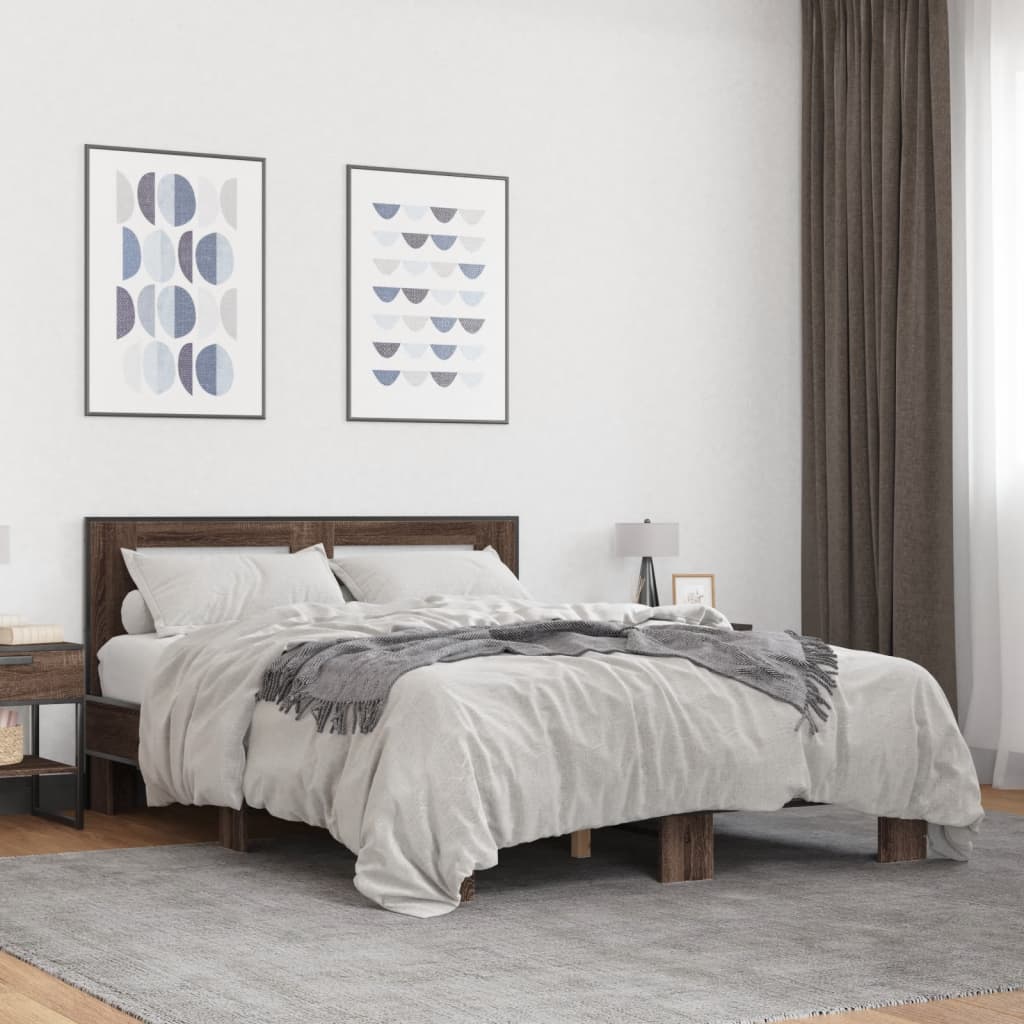Okvir za krevet smeđi hrast 140x190cm konstruirano drvo i metal
