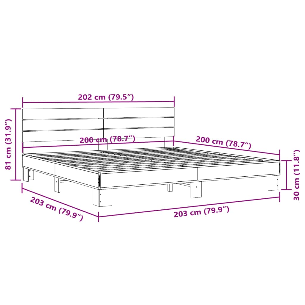 Okvir za krevet crni 200 x 200 cm konstruirano drvo i metal