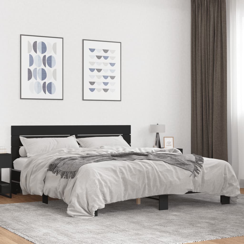 Okvir za krevet crni 200 x 200 cm konstruirano drvo i metal