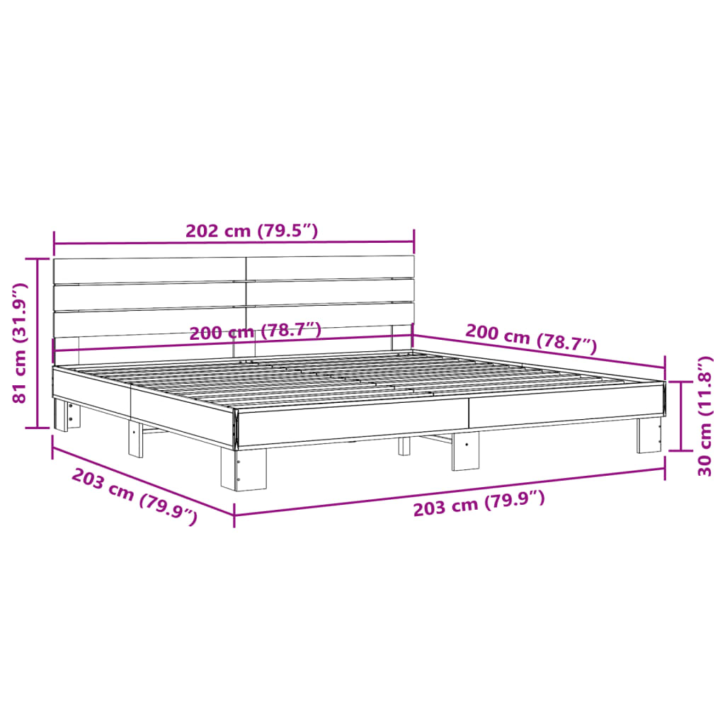 Okvir za krevet boja hrasta 200x200cm konstruirano drvo i metal