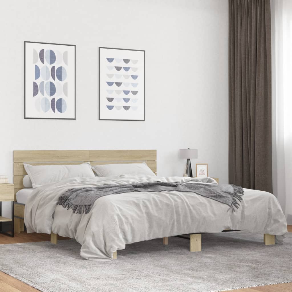 Okvir za krevet boja hrasta 200x200cm konstruirano drvo i metal