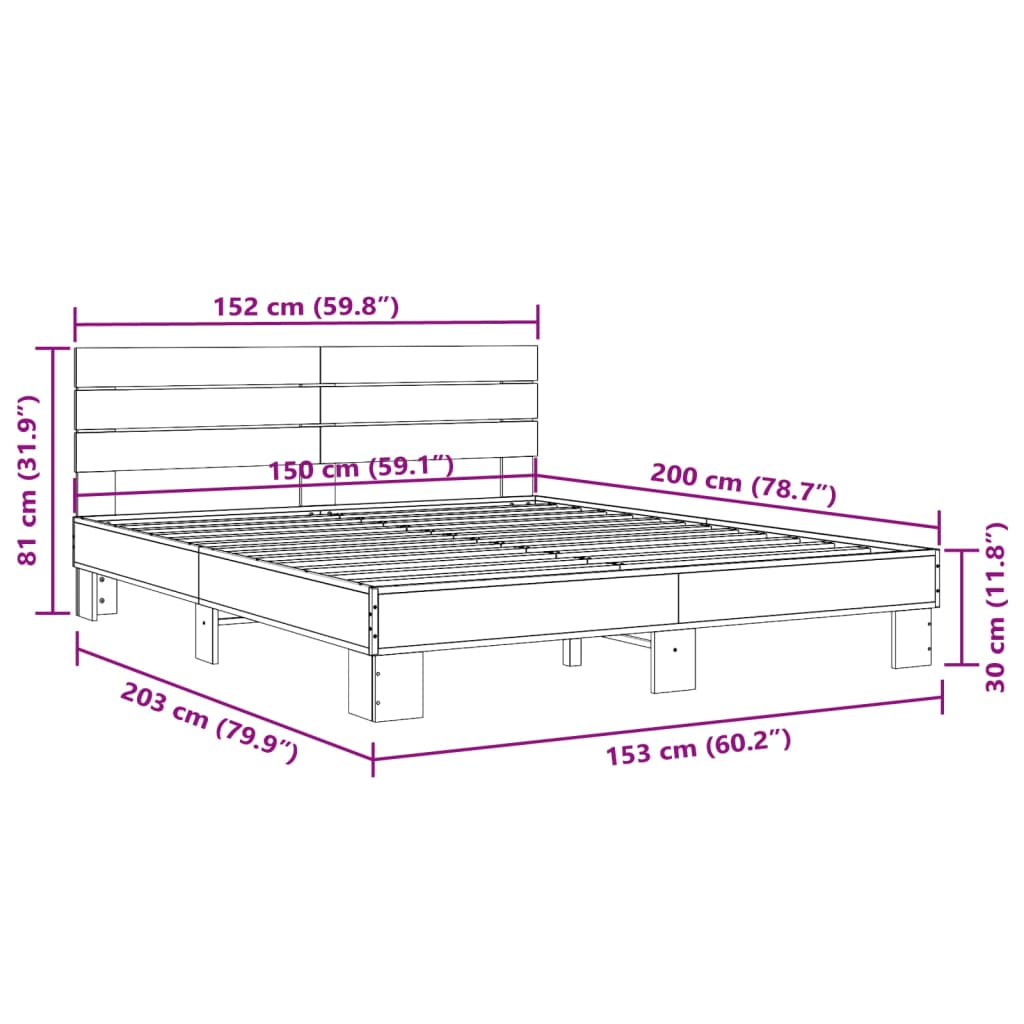 Okvir za krevet boja hrasta 150x200cm konstruirano drvo i metal