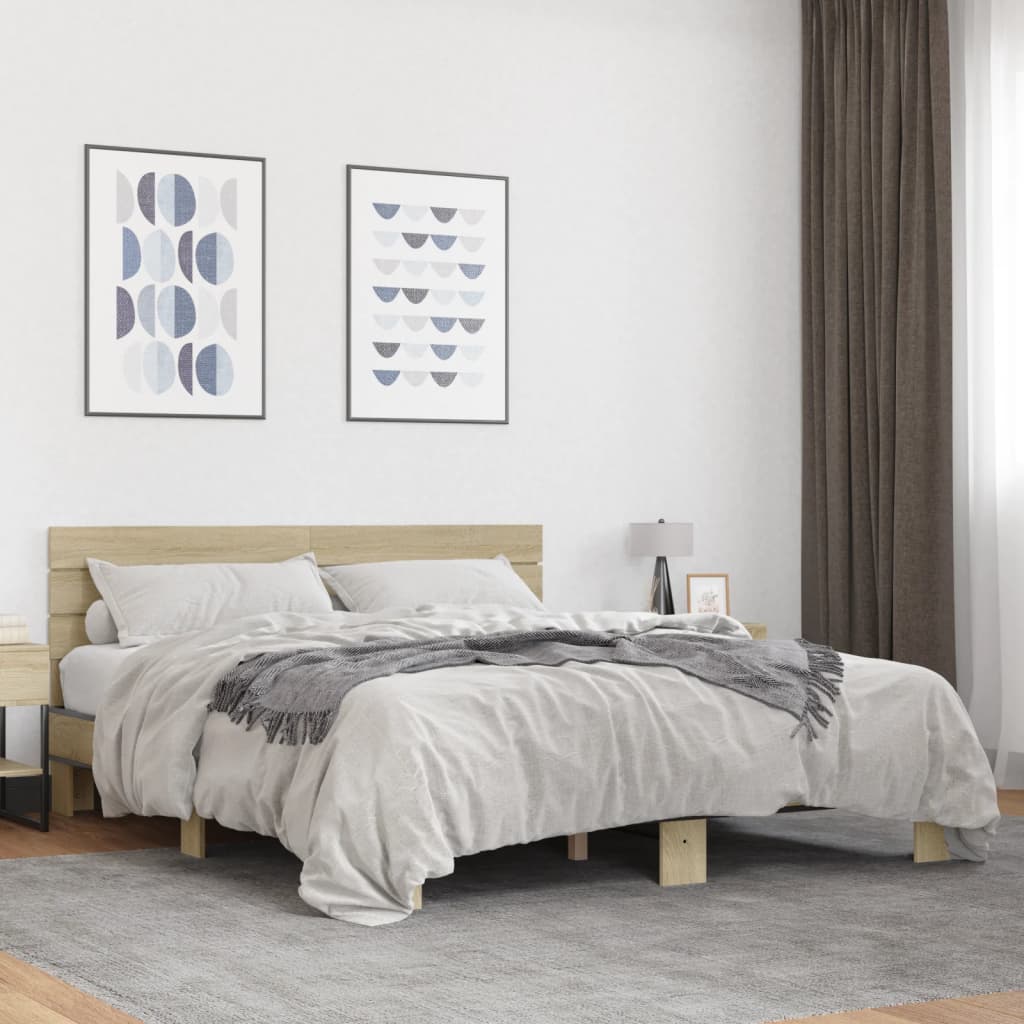 Okvir za krevet boja hrasta 150x200cm konstruirano drvo i metal