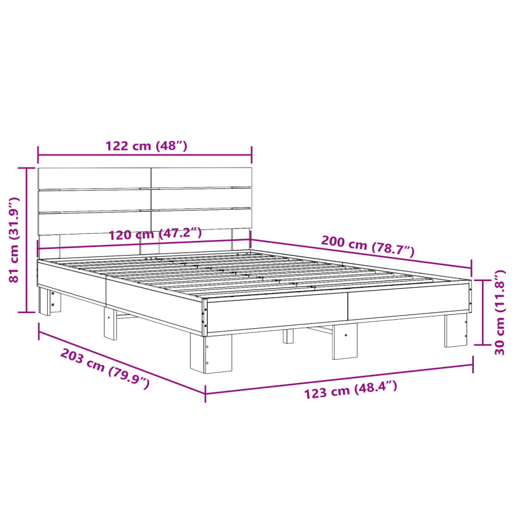 Okvir kreveta boja hrasta 120x200 cm konstruirano drvo i metal