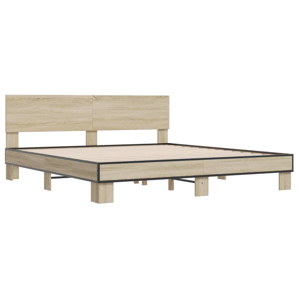 Okvir za krevet boja hrasta 200x200cm konstruirano drvo i metal