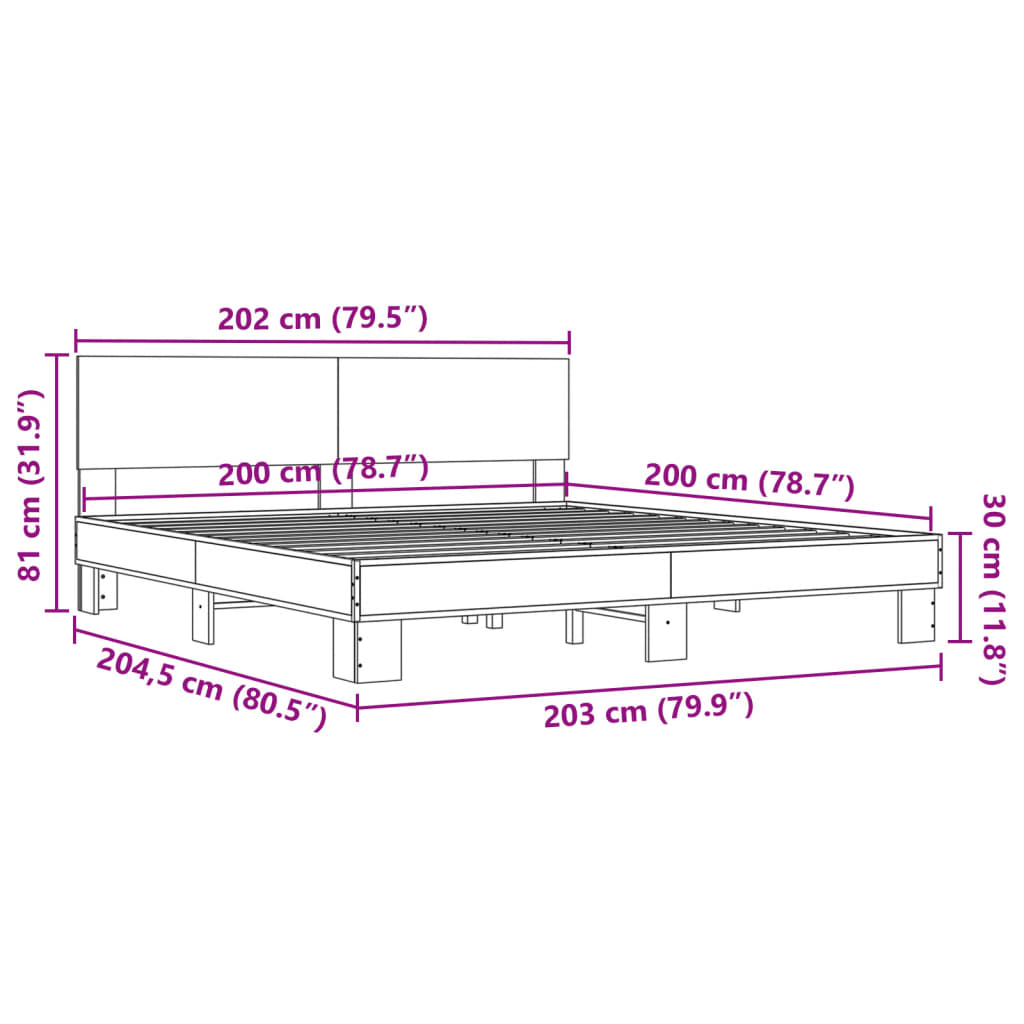 Okvir za krevet boja hrasta 200x200cm konstruirano drvo i metal