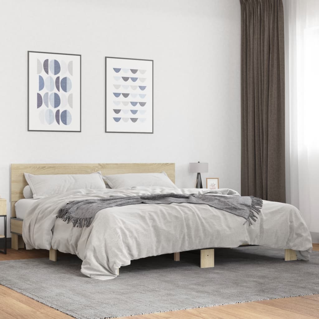 Okvir za krevet boja hrasta 200x200cm konstruirano drvo i metal