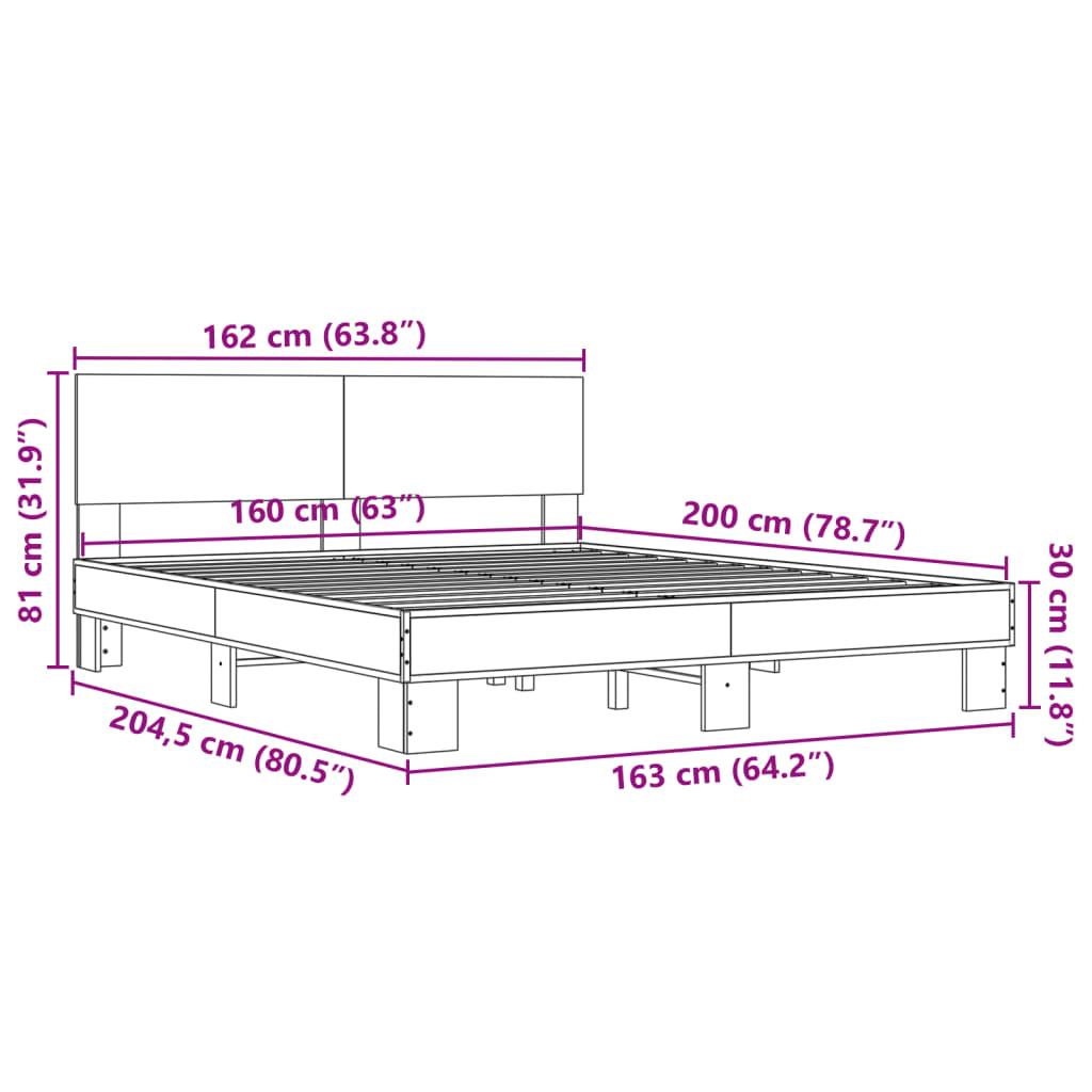 Okvir za krevet boja hrasta 160x200 cm konstruiran drvo i metal