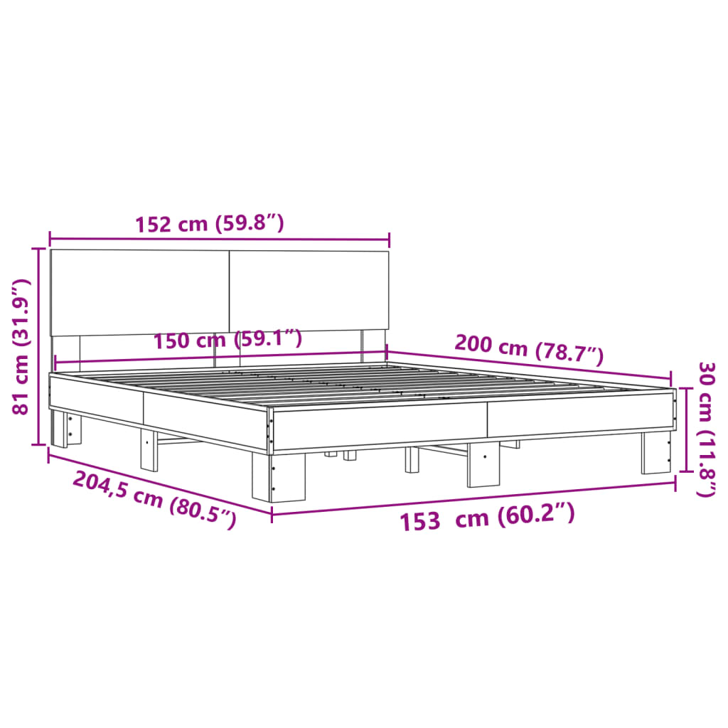 Okvir za krevet boja hrasta 150x200cm konstruirano drvo i metal