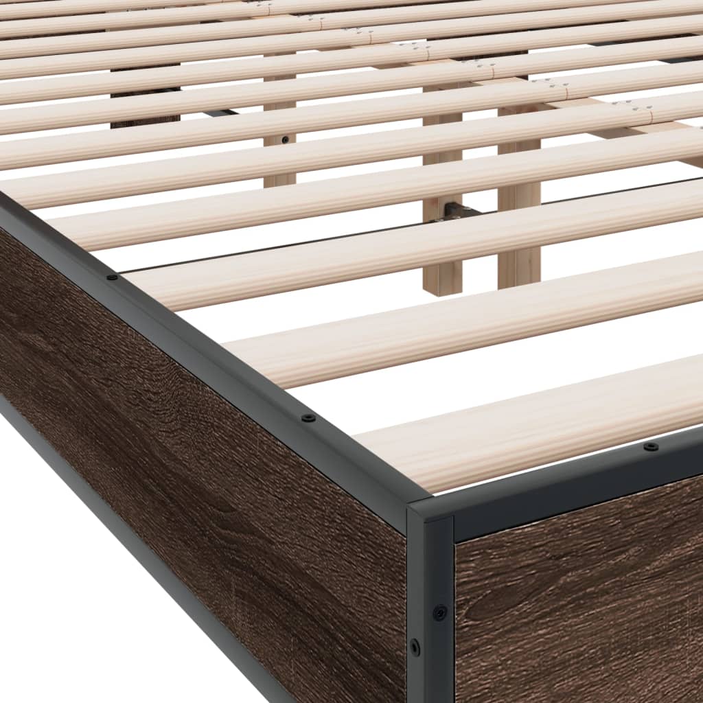 Okvir kreveta smeđi hrast 140x200cm konstruirano drvo i metal