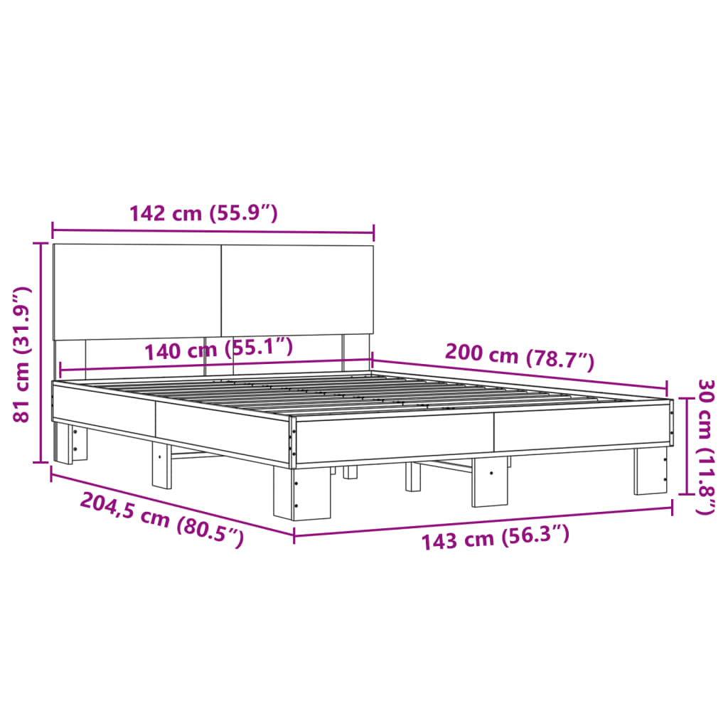 Okvir kreveta smeđi hrast 140x200cm konstruirano drvo i metal