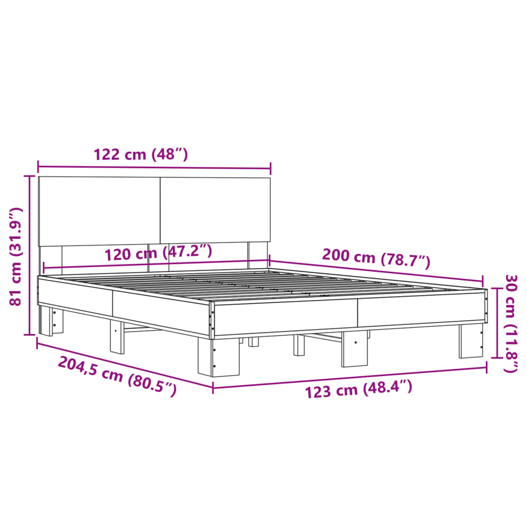 Okvir kreveta crni 120 x 200 cm od konstruiranog drvo i metal