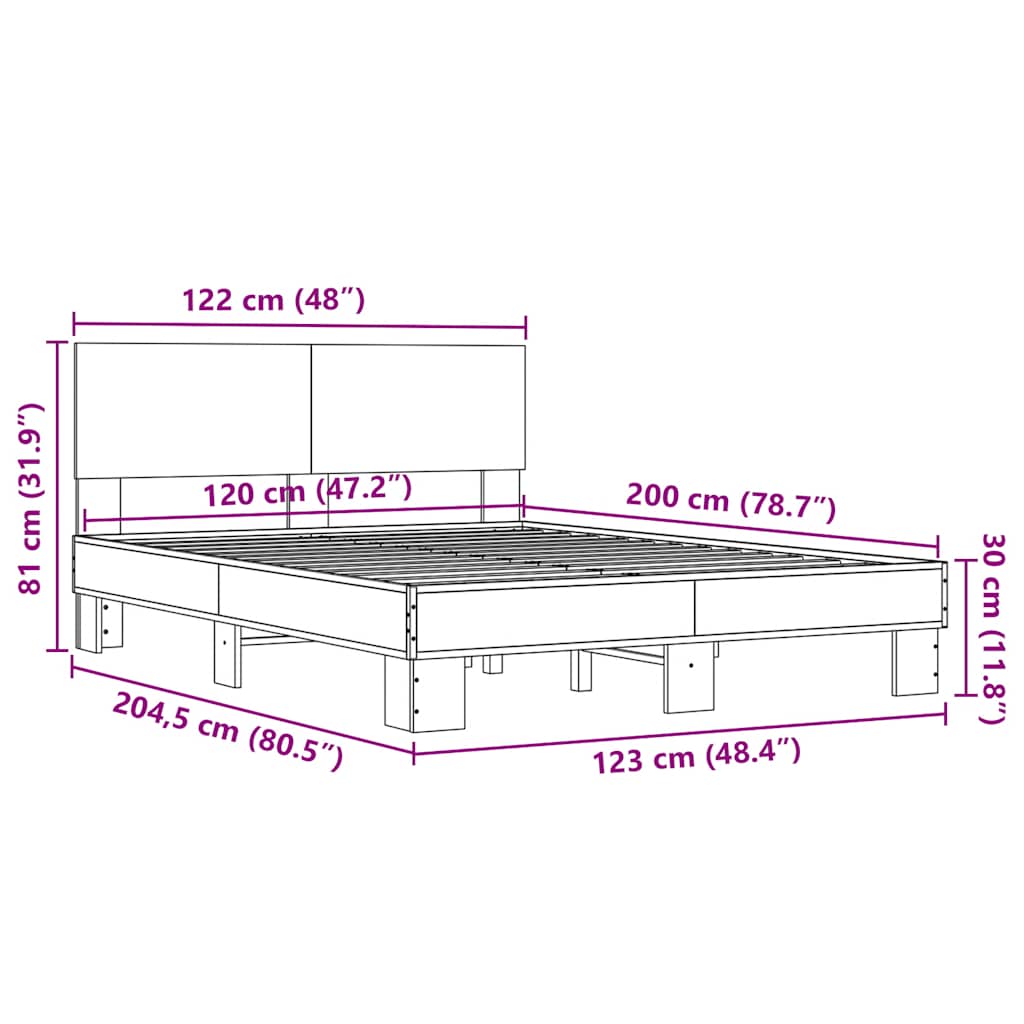 Okvir kreveta boja hrasta 120x200 cm konstruirano drvo i metal
