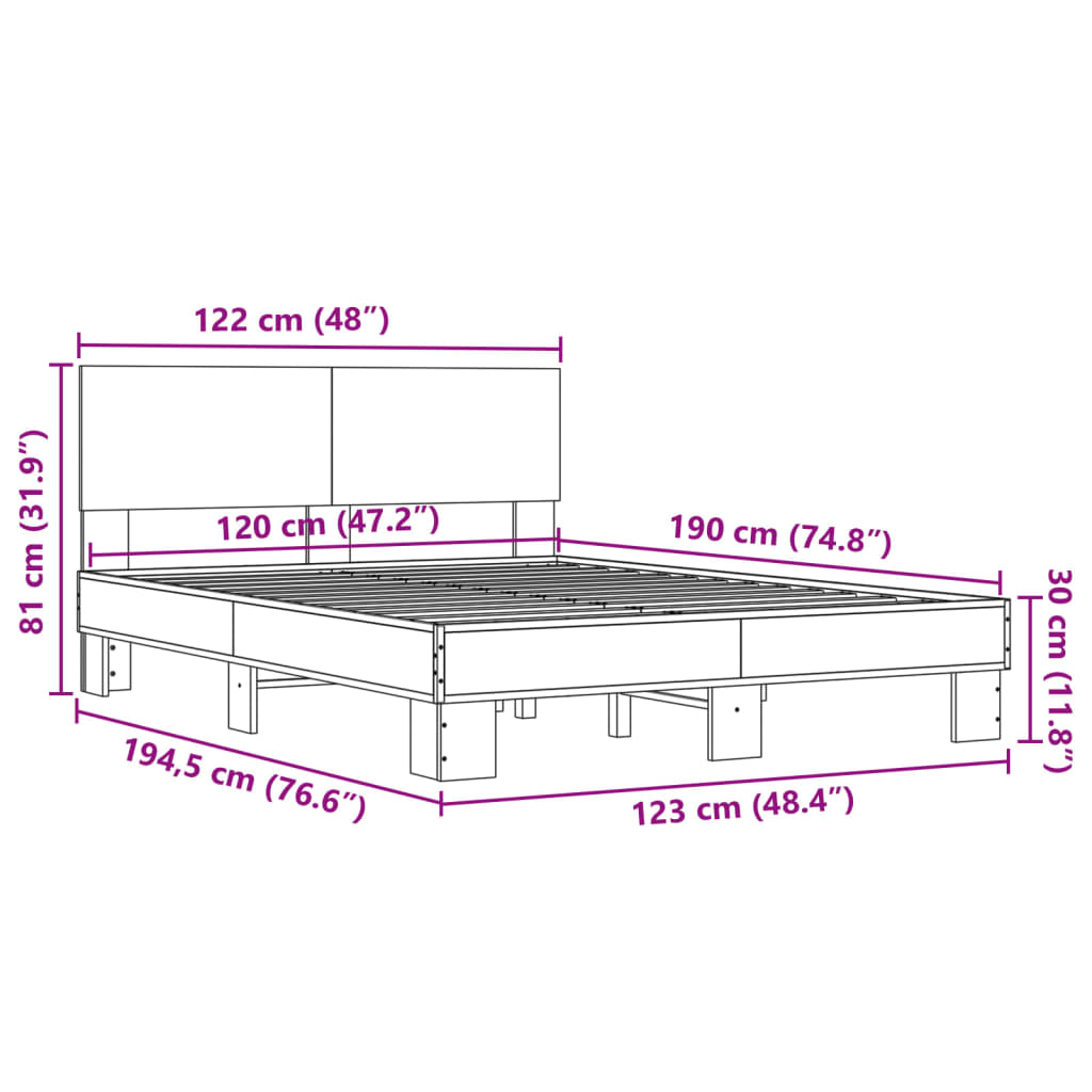 Okvir za krevet boja hrasta 120x190cm konstruirano drvo i metal