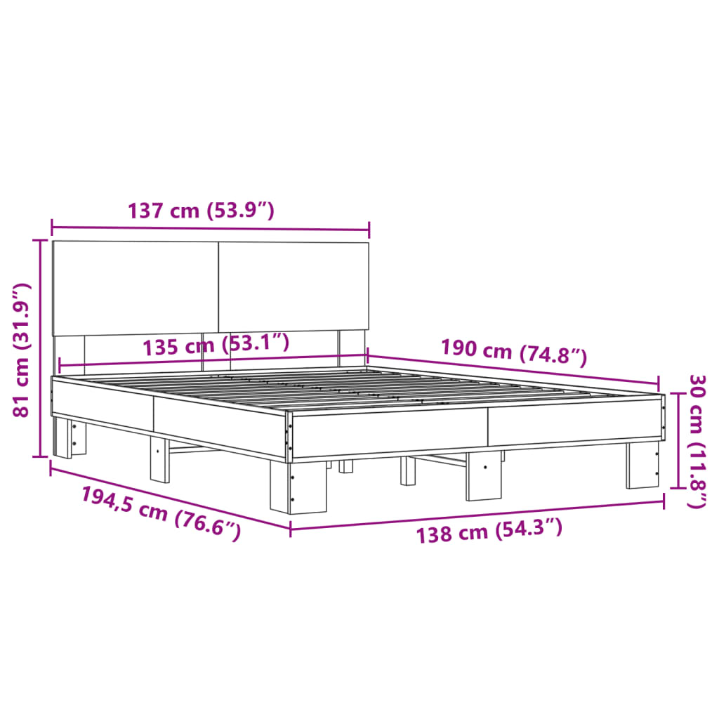 Okvir kreveta boja hrasta 135x190cm konstruirano drvo i metal