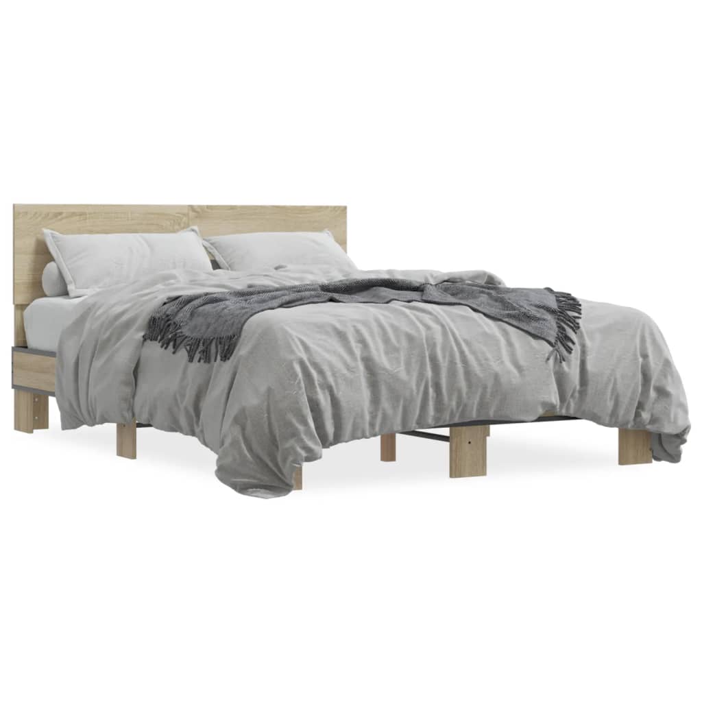Okvir za krevet boja hrasta 140x190cm konstruirano drvo i metal