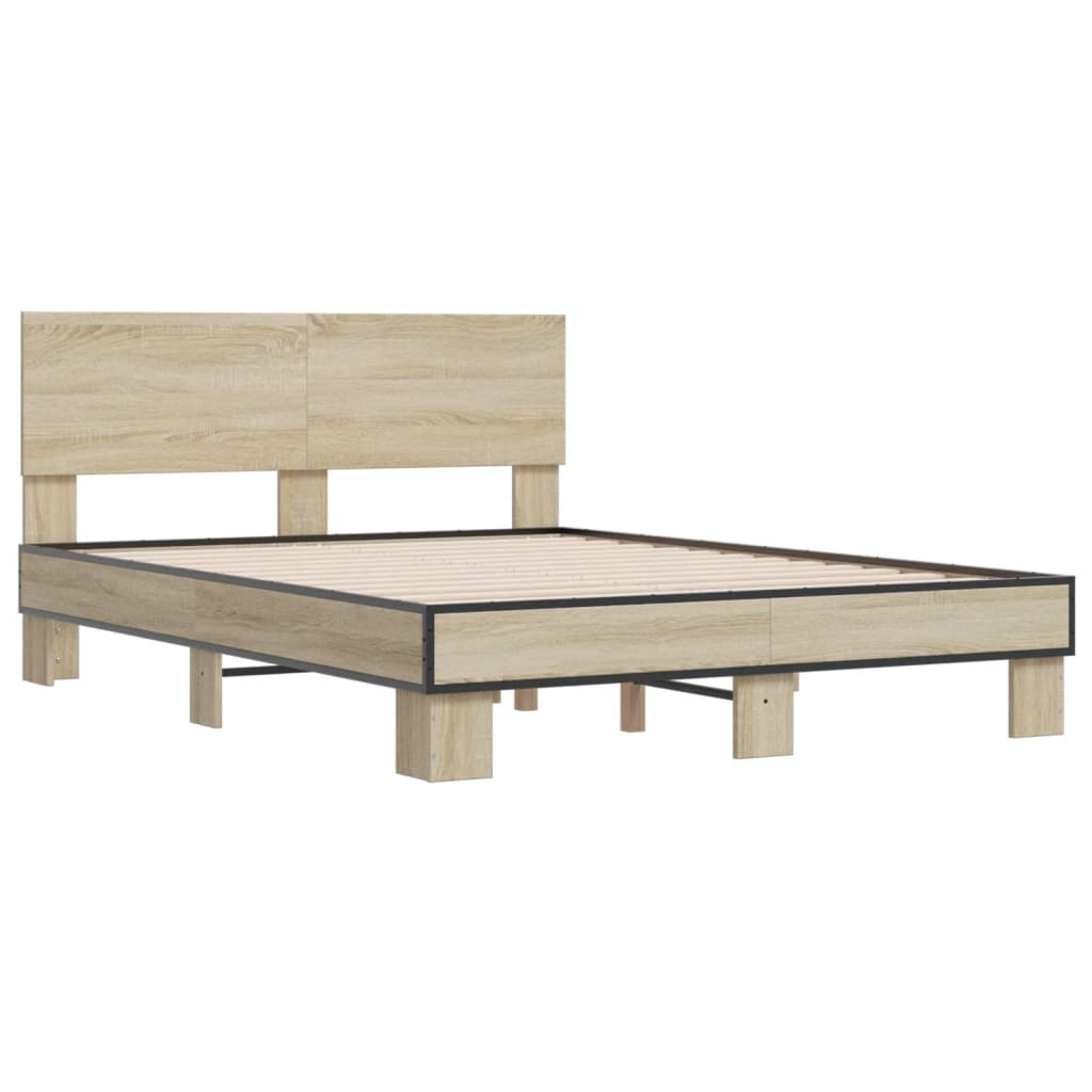 Okvir za krevet boja hrasta 140x190cm konstruirano drvo i metal
