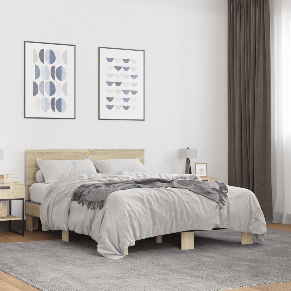 Okvir za krevet boja hrasta 140x190cm konstruirano drvo i metal