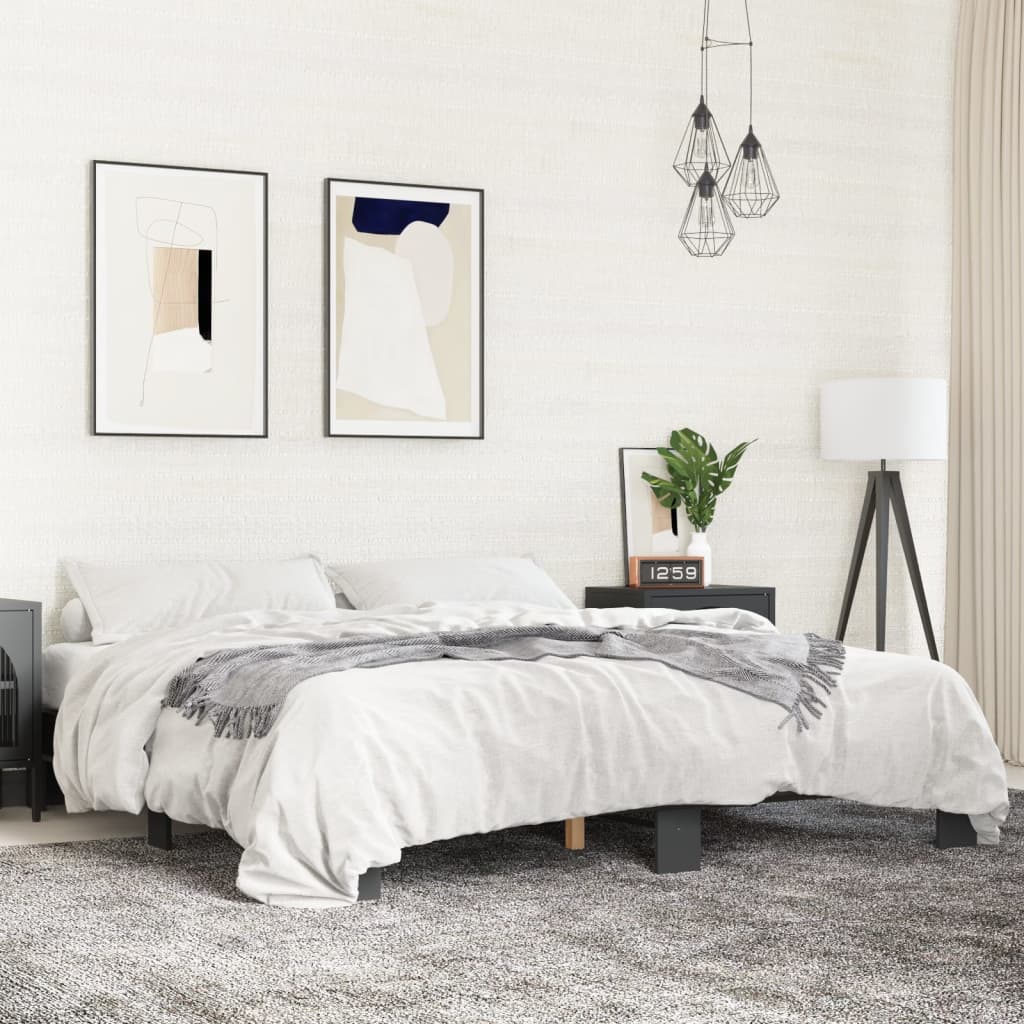 Okvir za krevet crni 200 x 200 cm konstruirano drvo i metal
