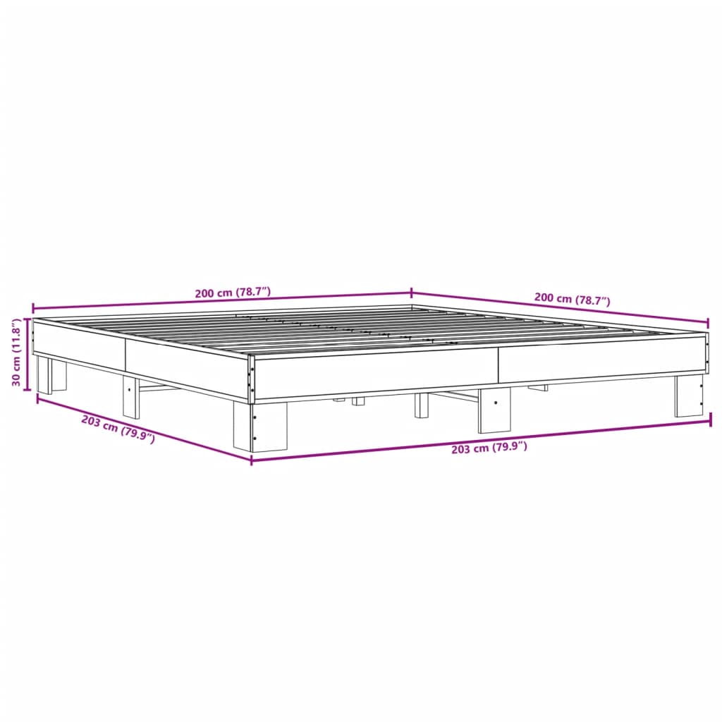 Okvir za krevet boja hrasta 200x200cm konstruirano drvo i metal