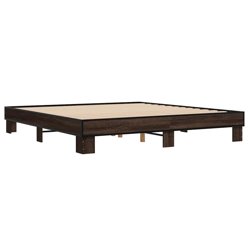 Okvir za krevet smeđi hrast 200x200cm konstruirano drvo i metal
