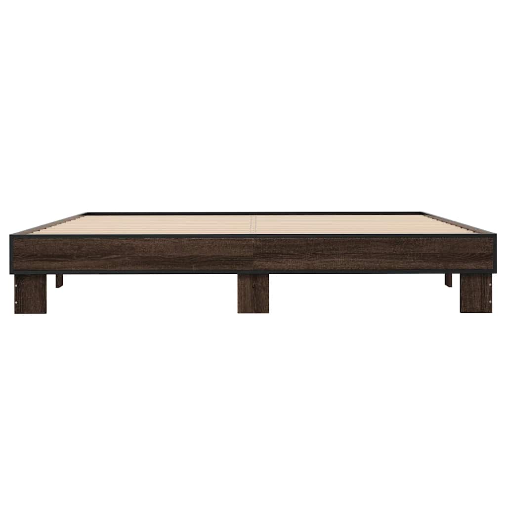 Okvir za krevet smeđi hrast 200x200cm konstruirano drvo i metal