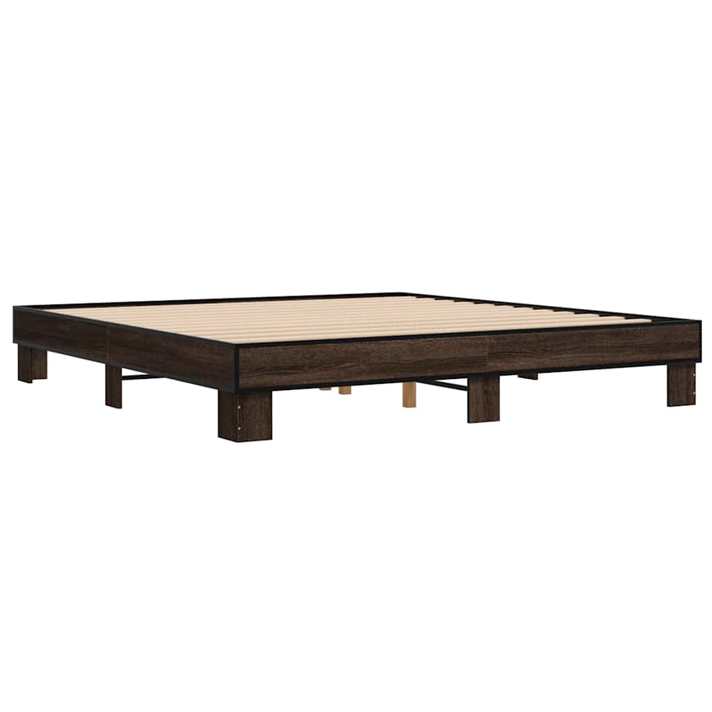 Okvir za krevet smeđi hrast 200x200cm konstruirano drvo i metal